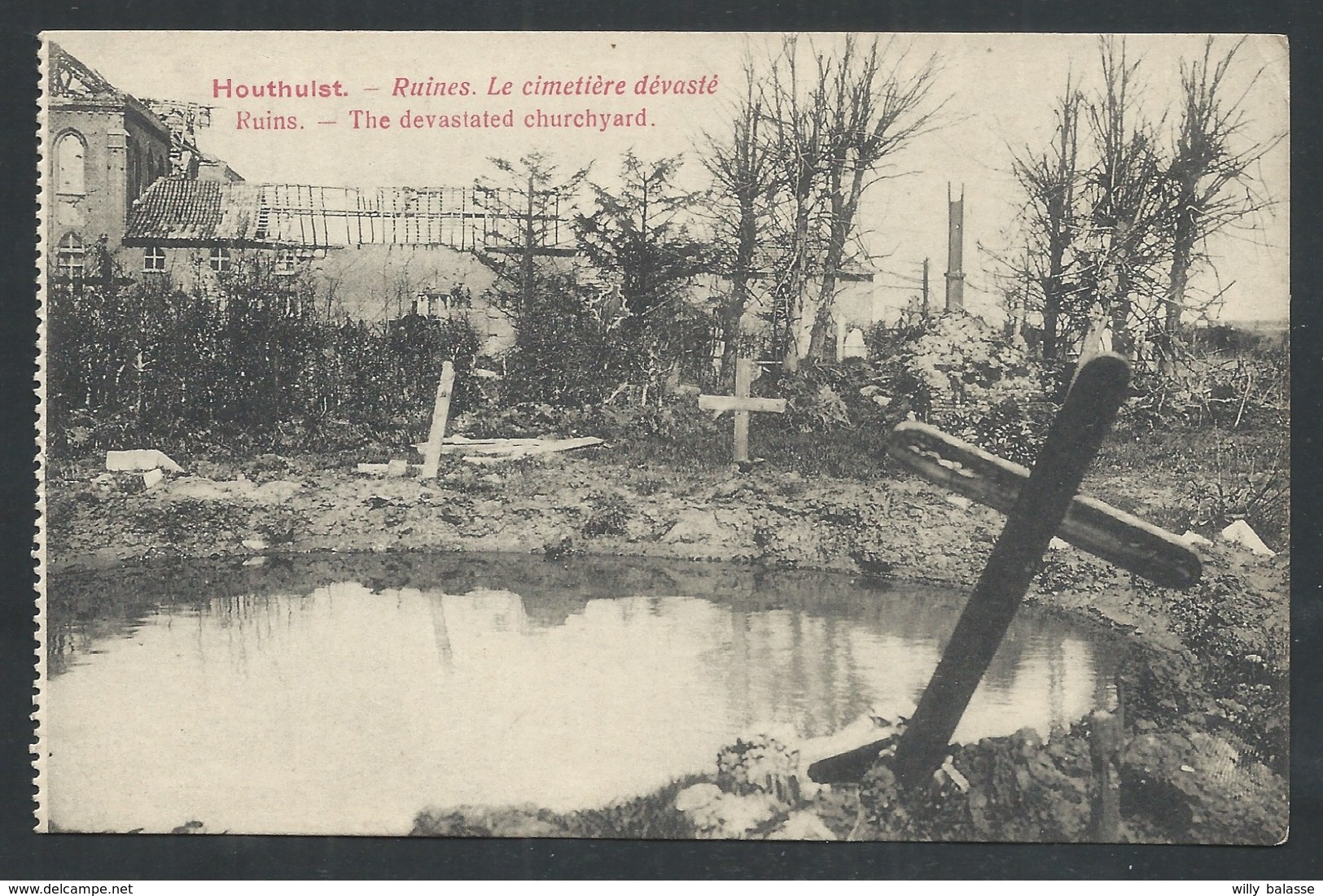 +++ CPA - HOUTHULST - Ruines - Le Cimetière dévasté - Guerre 1914-18   //