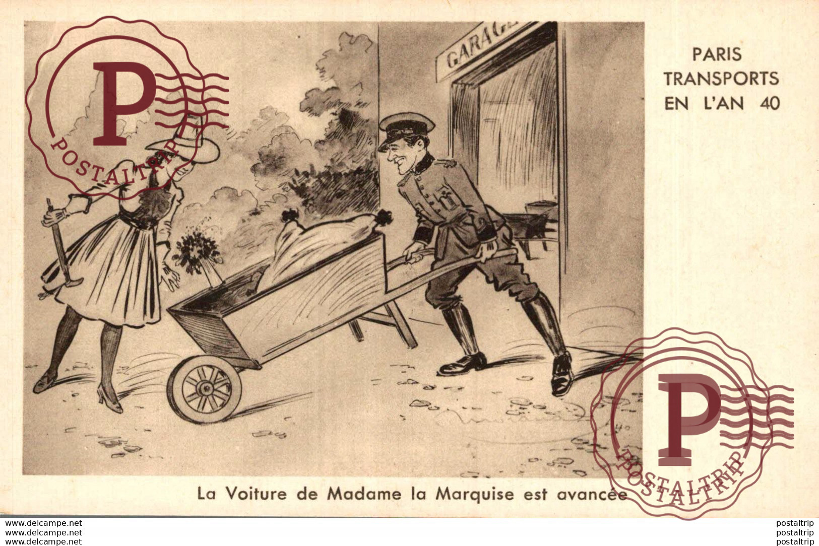 CPA - Illustrateur  MORANA   - PARIS TRANSPORTS EN L'AN 40 --- la voiture de madame la marquise est avancéé