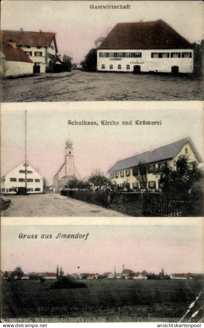 CPA Ilmendorf Geisenfeld an der Ilm, Gastwirtschaft, Schulhaus, Kirche und Krämerei