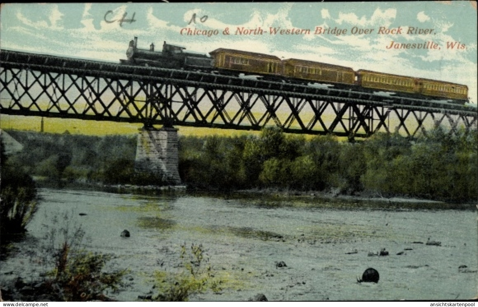 CPA Janesville Wisconsin USA, Chicago und West Northern Bridge über Rock River