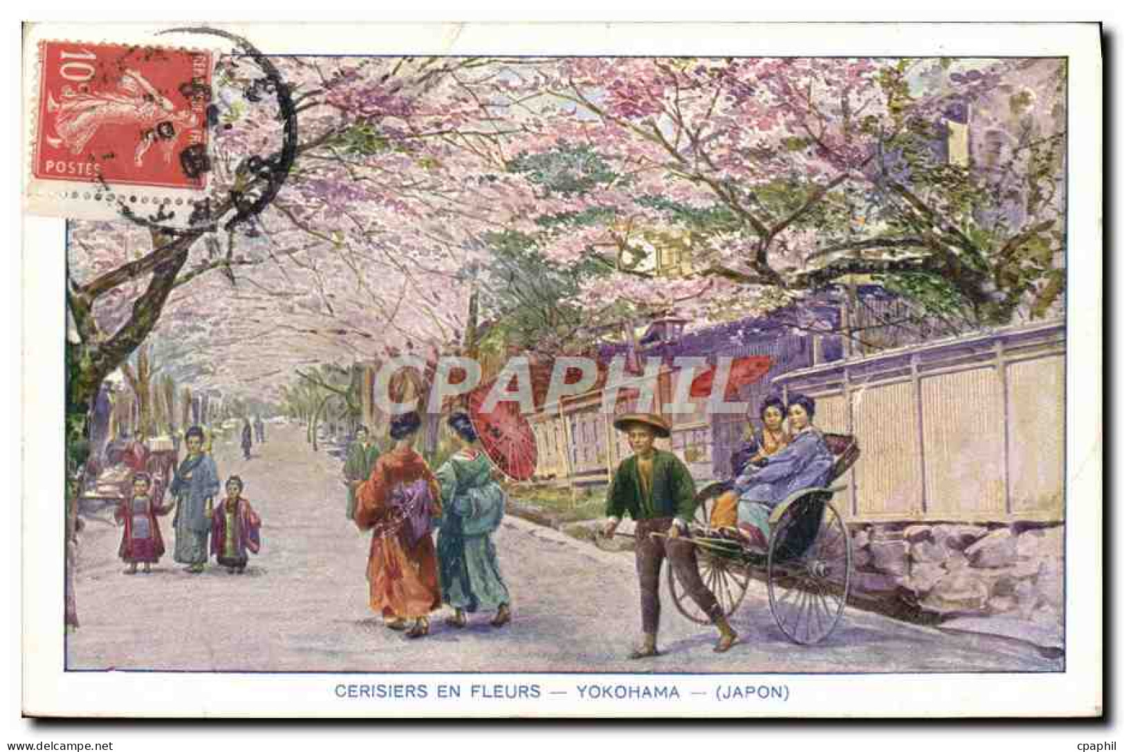 CPA Japon Nippon Cerisiers en fleurs Yokohama