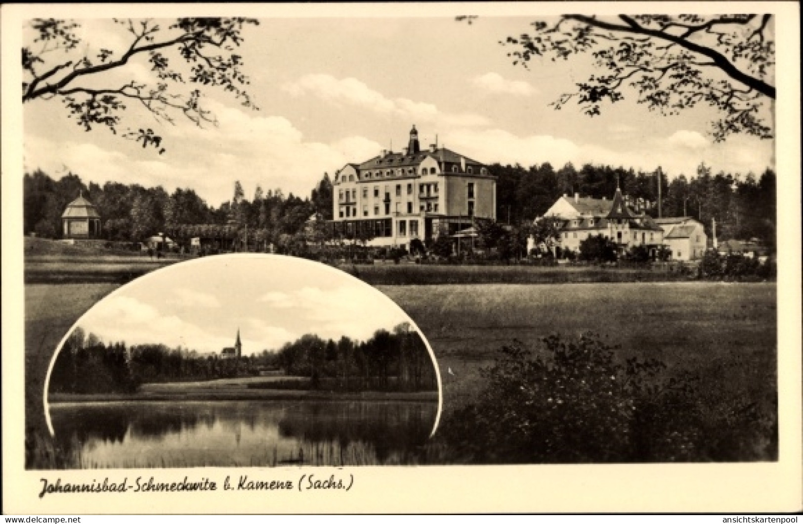 CPA Johannisbad Schmeckwitz Oberlausitz, Kurhaus, Handricksteich