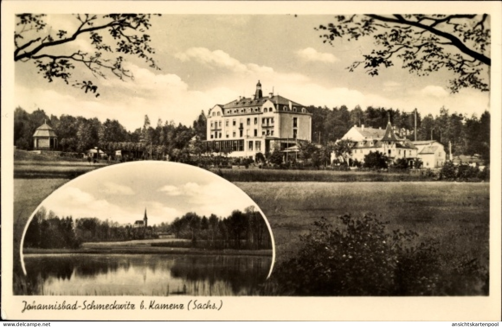 CPA Johannisbad Schmeckwitz Oberlausitz, Kurhaus, Handricksteich