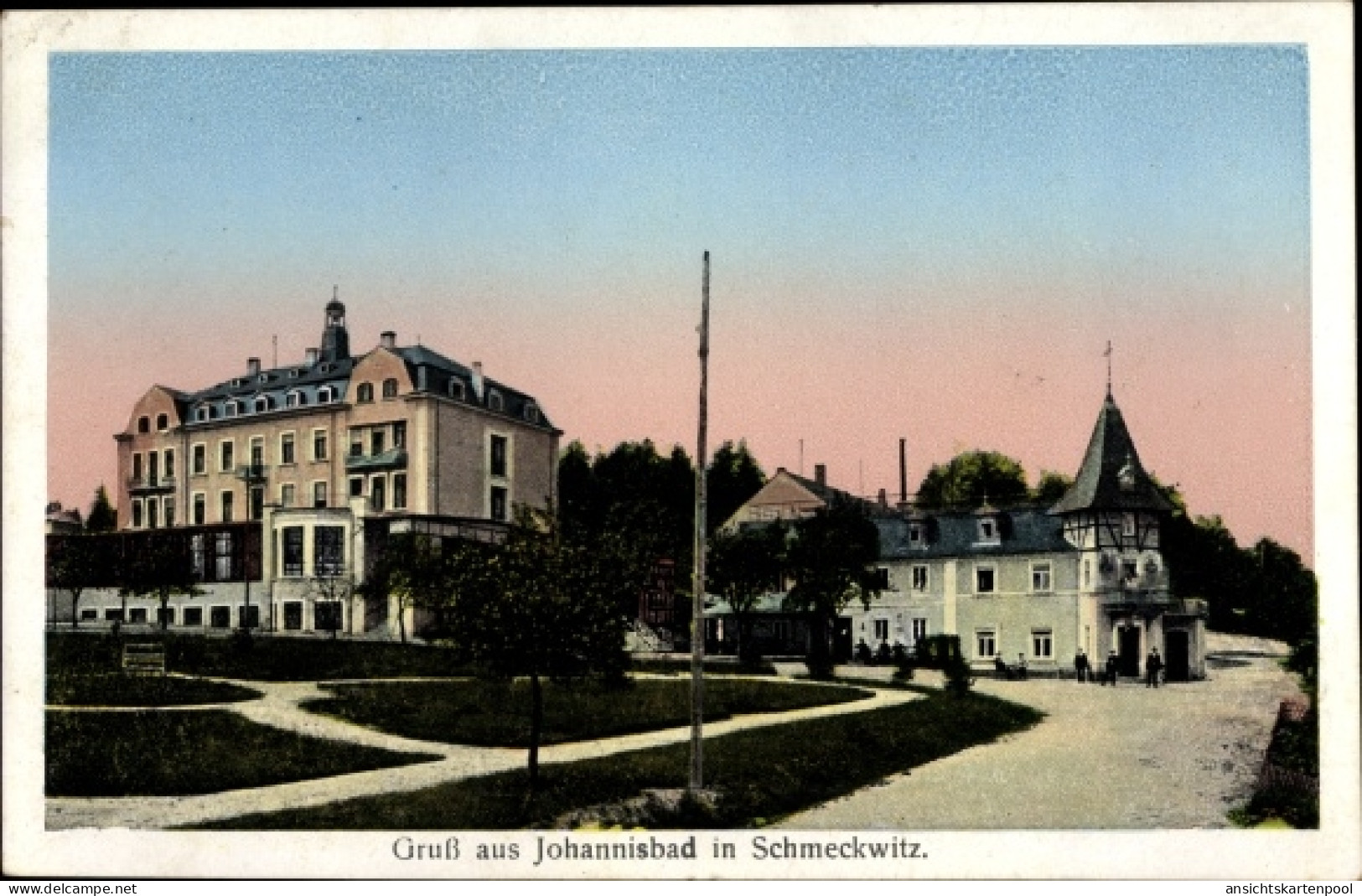CPA Johannisbad Schmeckwitz Oberlausitz, Teilansicht, Parkpartie