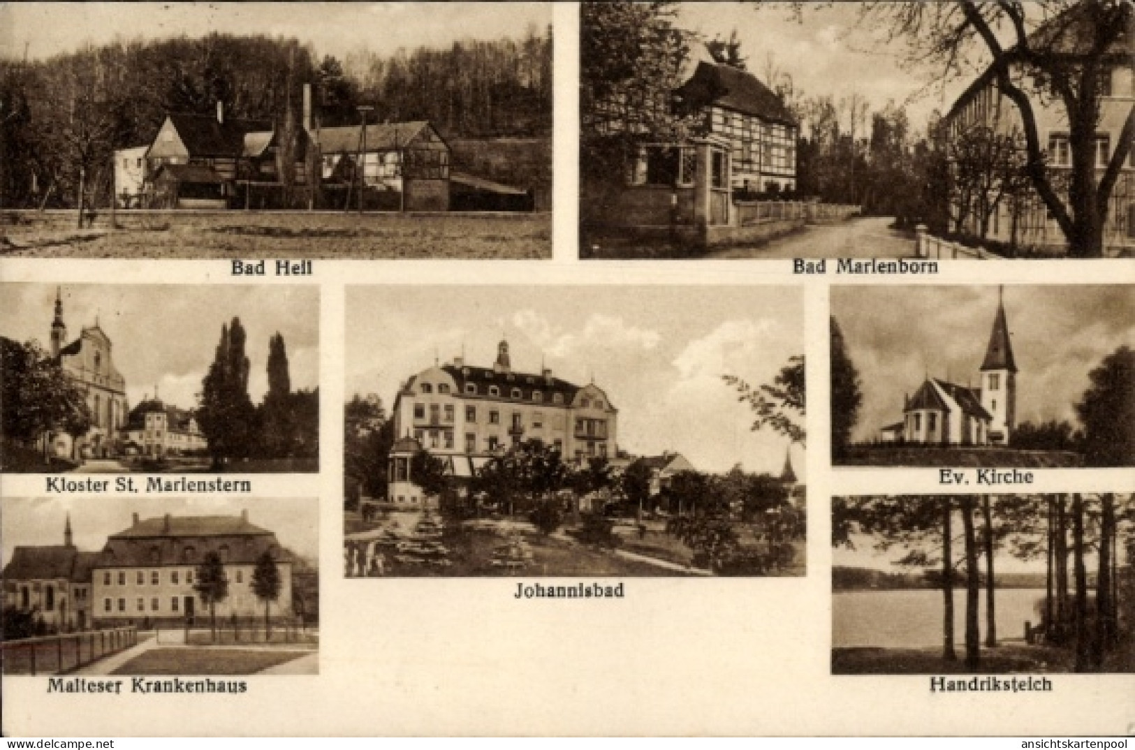 CPA Johannisbad Schmeckwitz Räckelwitz Oberlausitz, Bad Marienborn, Malteser Krankenhaus, Kirche