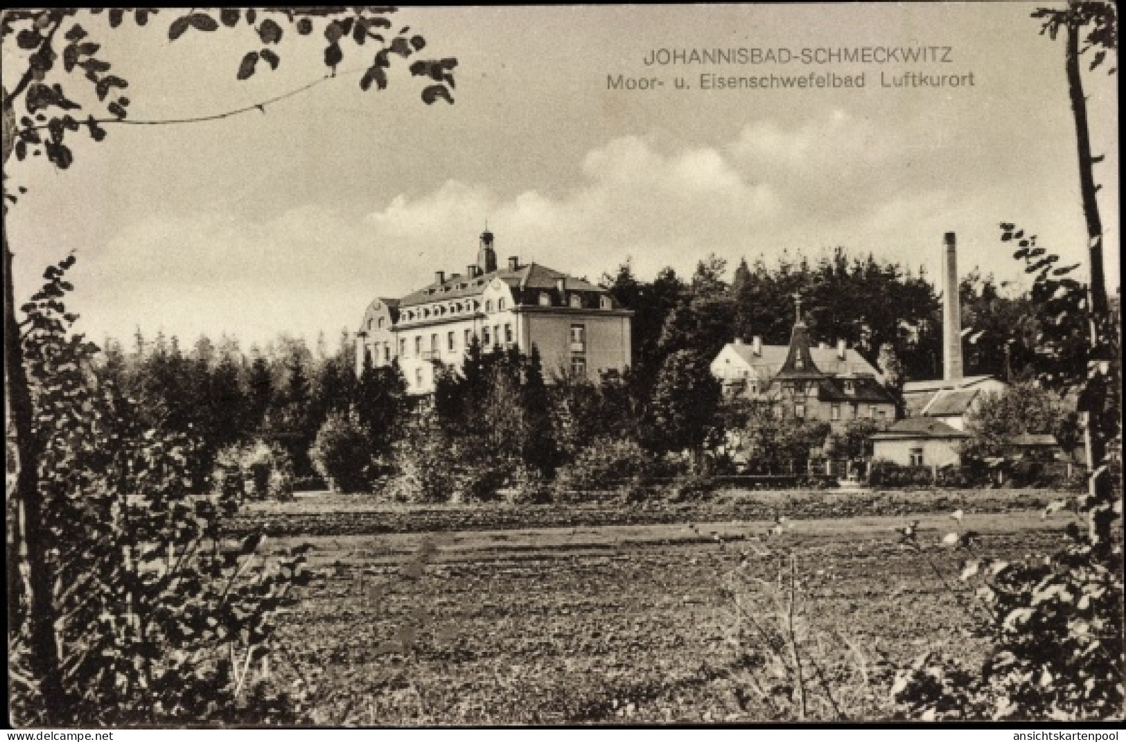CPA Johannisbad Schmeckwitz Räckelwitz Oberlausitz, Moor- und Eisenschwefelbad, Außenansicht