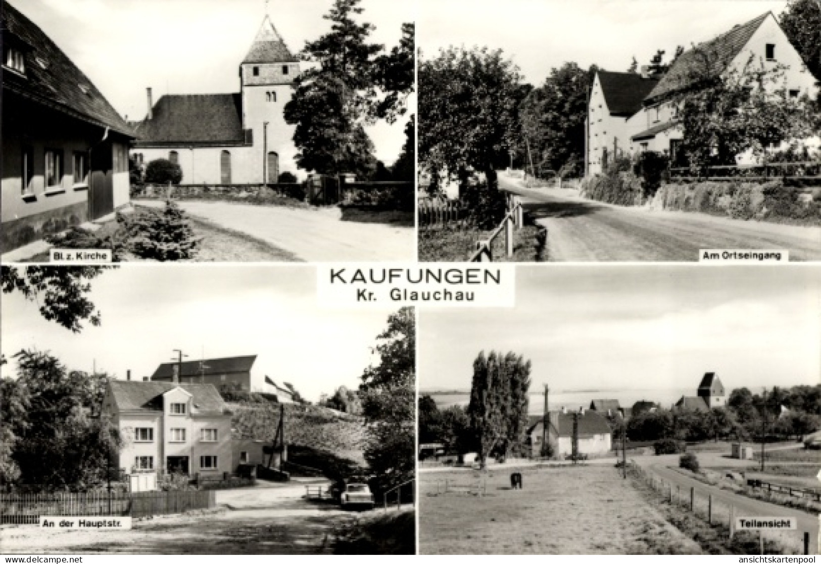 CPA Kaufungen Limbach Oberfrohna Sachsen, Kirche, Hauptstraße, Ortseingang