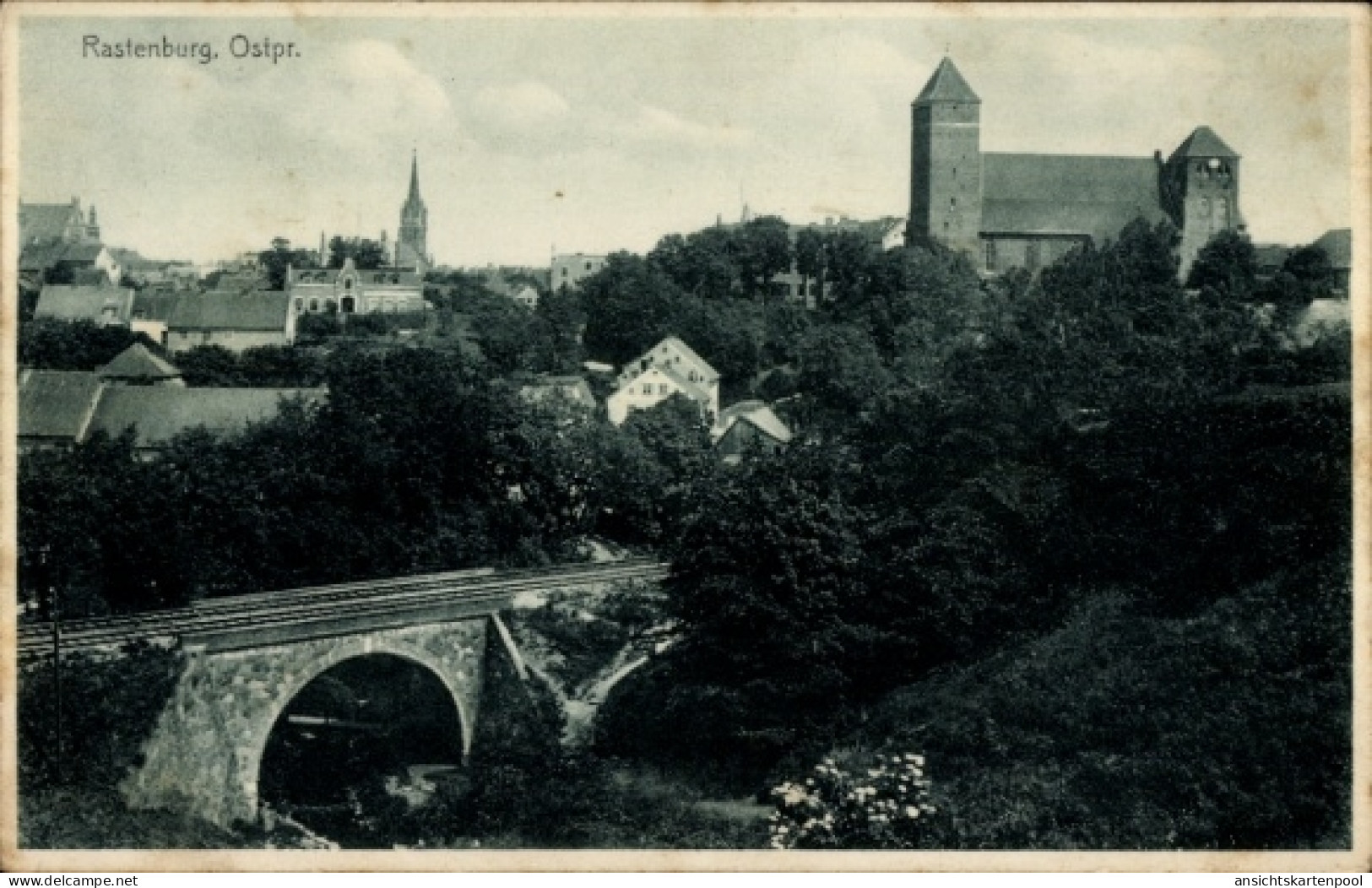 CPA Kętrzyn Rastenburg Ostpreußen, Kirche, Brücke