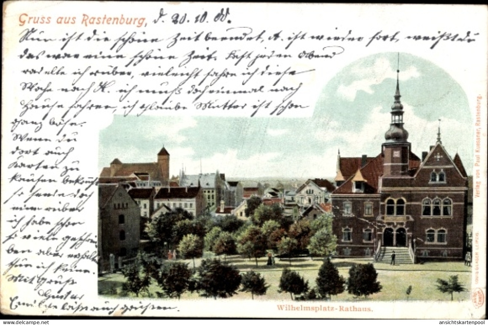 CPA Kętrzyn Rastenburg Ostpreußen, Wilhelmsplatz, Rathaus