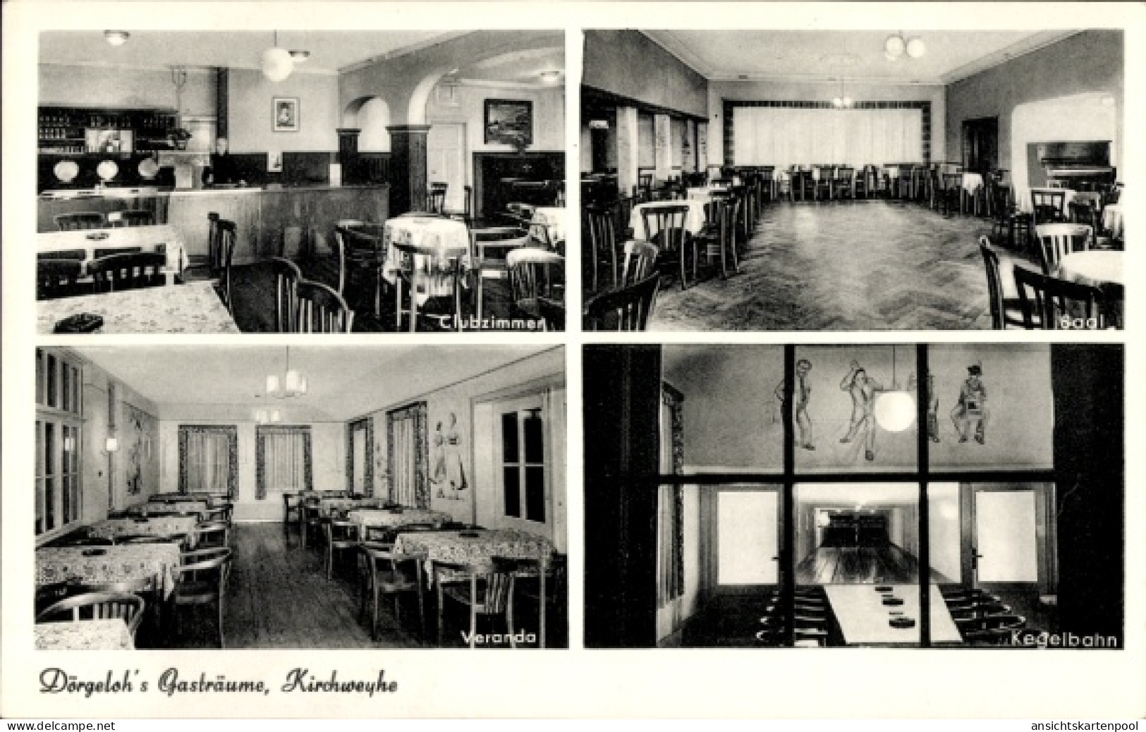 CPA Kirchweyhe Weyhe Niedersachsen, Dörgeloh's Gasträume, Clubzimmer, Veranda, Kegelbahn