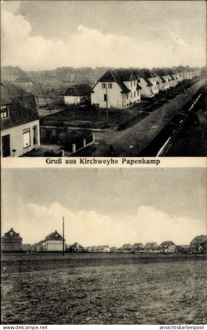 CPA Kirchweyhe Weyhe Niedersachsen, Gruß aus Häuserzeilen, Landschaft