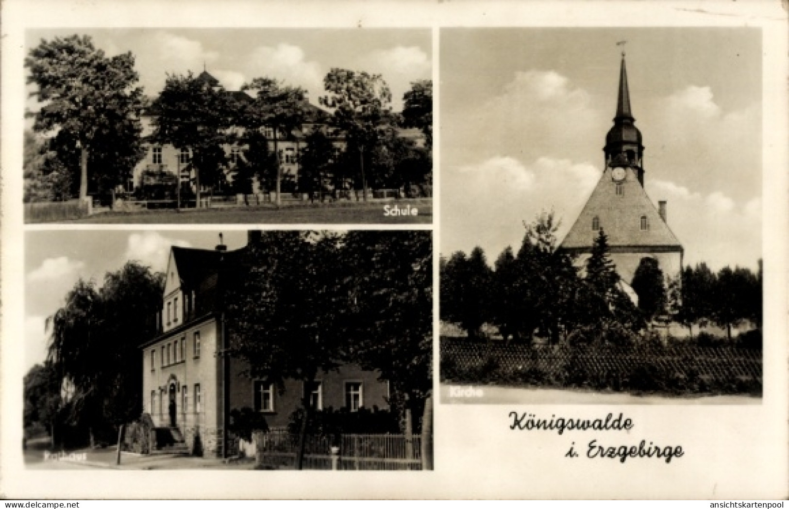 CPA Königswalde im Erzgebirge, Kirche, Rathaus, Schule