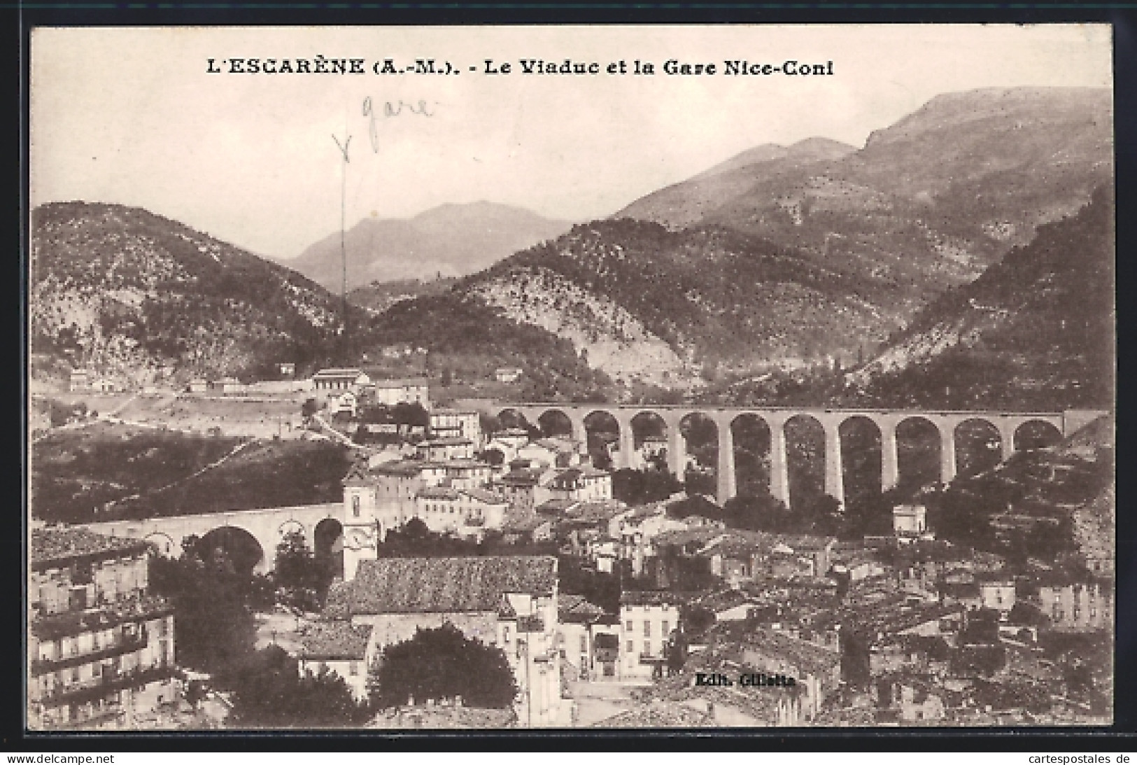 CPA L'Escaréne, Le Viaduc et la Gare Nice-Coni