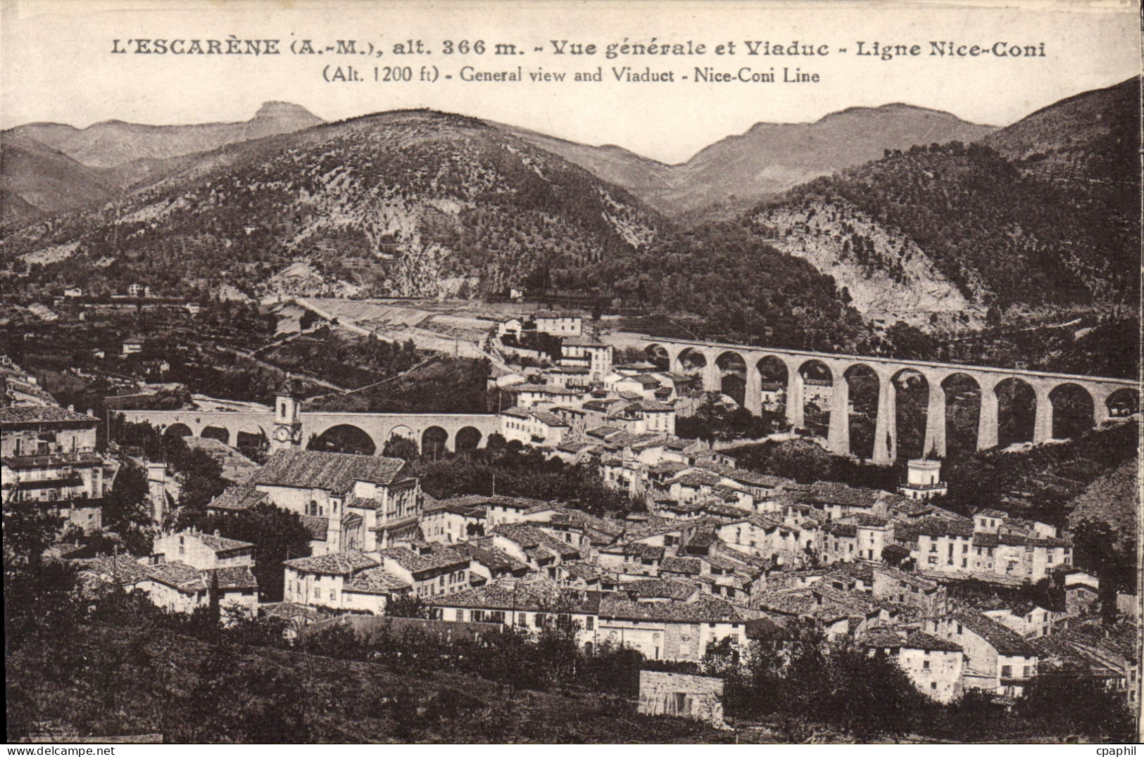 CPA L'Escarene Vue Generale Et Viaduc Ligne Nice Coni