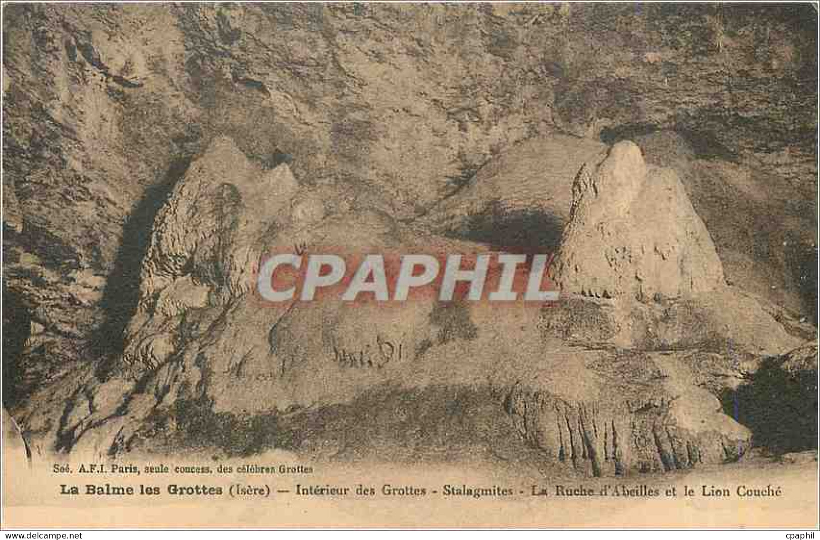 CPA La Balme les Grottes Isere Interieur des Grottes Stalagmites La Ruche d'Abeilles et le Lion Couc