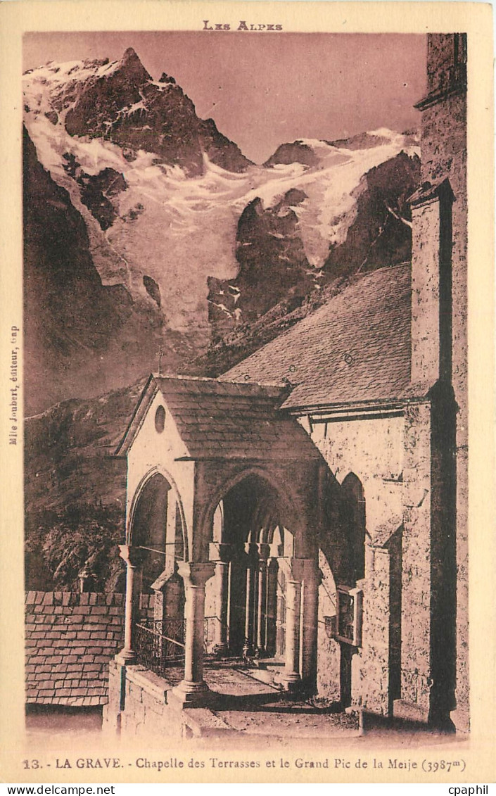 CPA La Grave chapolle des terrasses et le Grand Pic de la Meije
