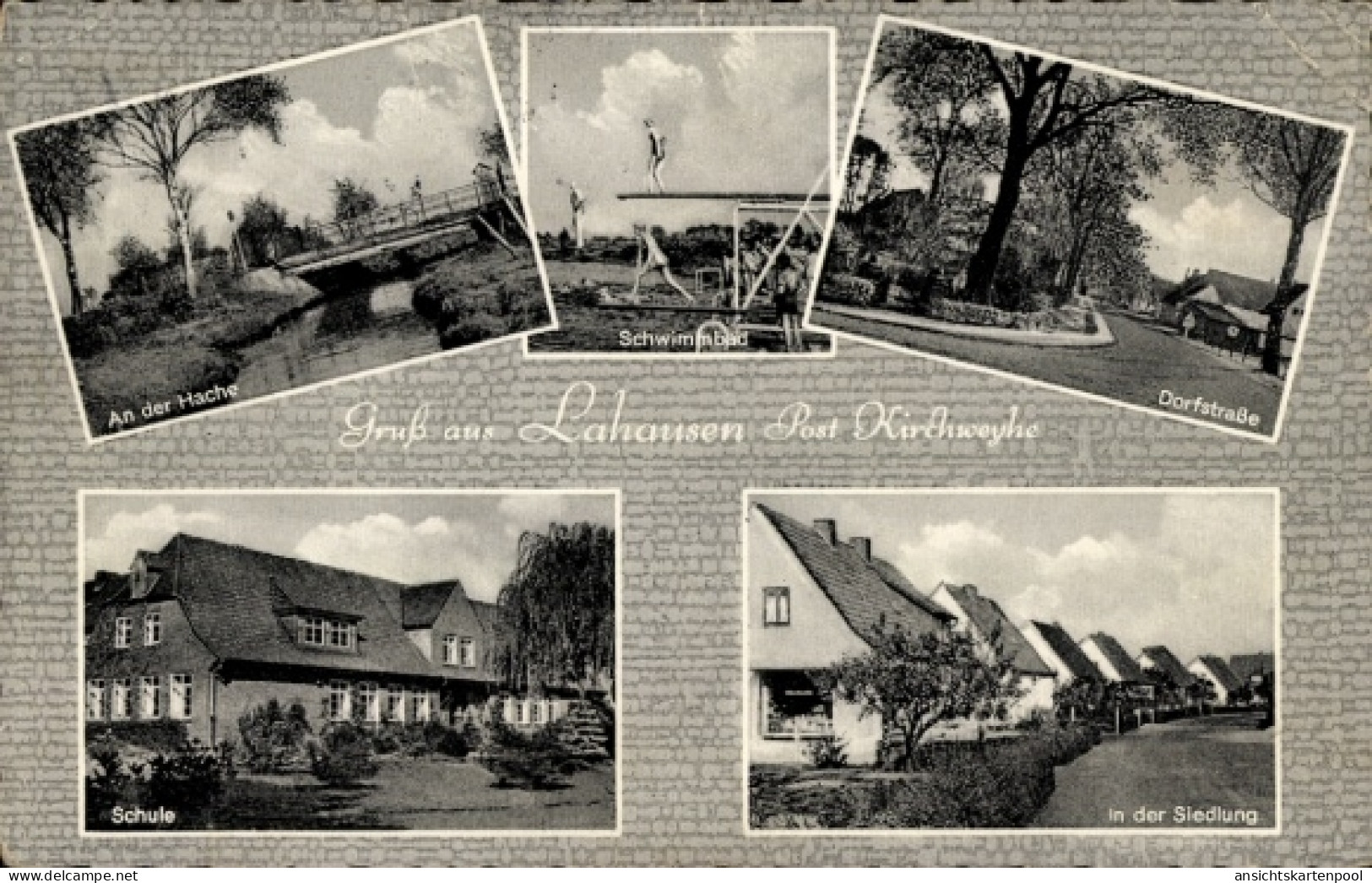 CPA Lahausen Weyhe Niedersachsen, An der Hache, Schwimmbad, Dorfstraße, Schule, in der Siedlung
