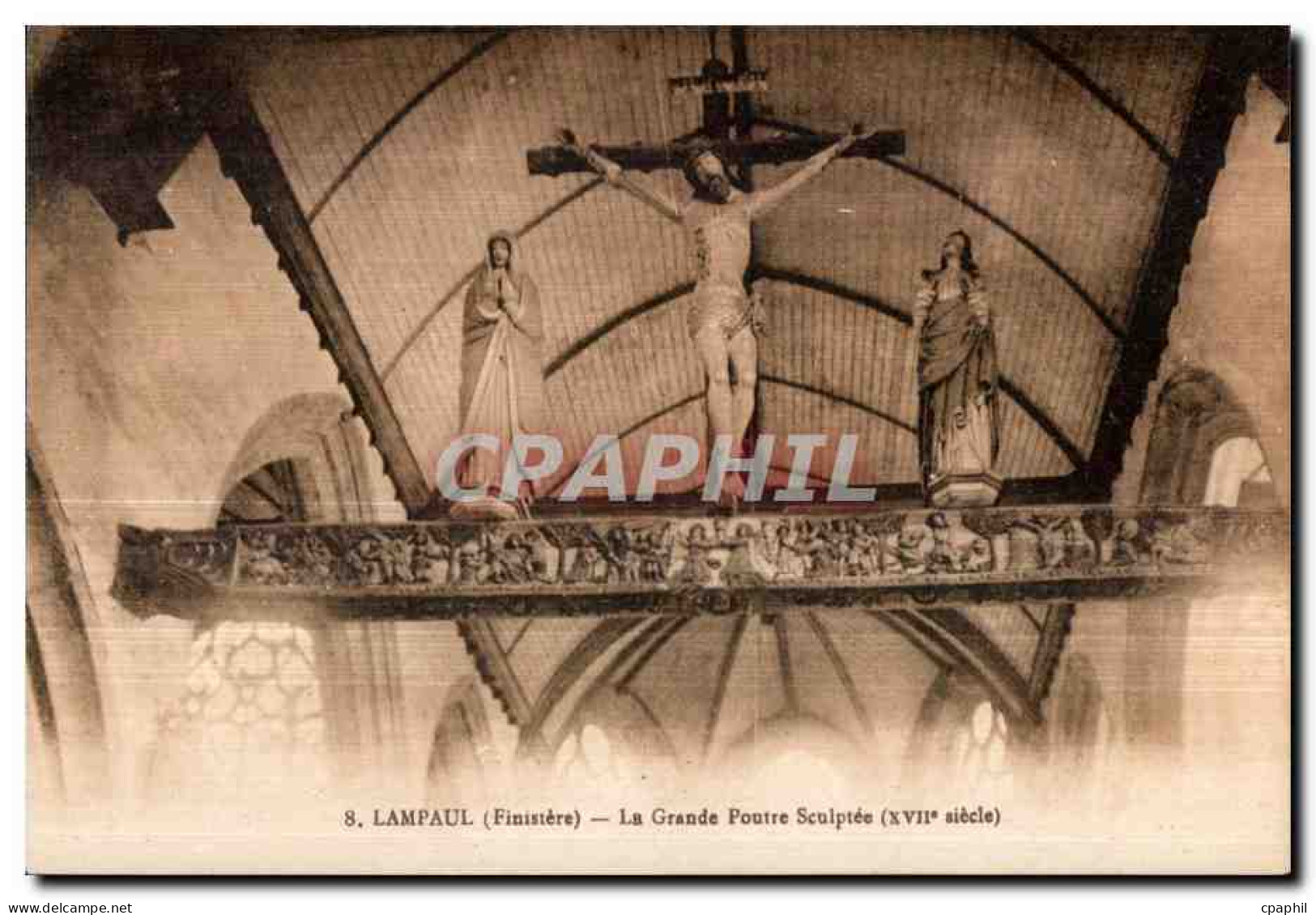 CPA Lampaul (Finistere) La Grande Poutre Sculptee (XVII siecle)