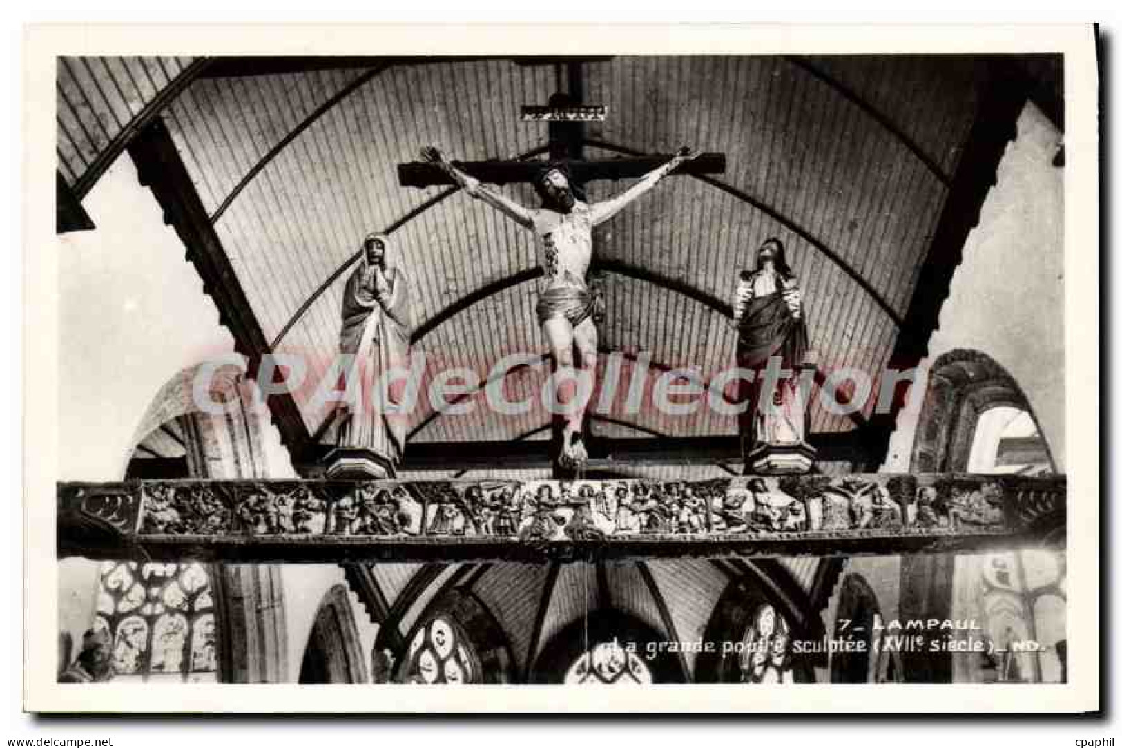 CPA Lampaul La grande poutre sculptee