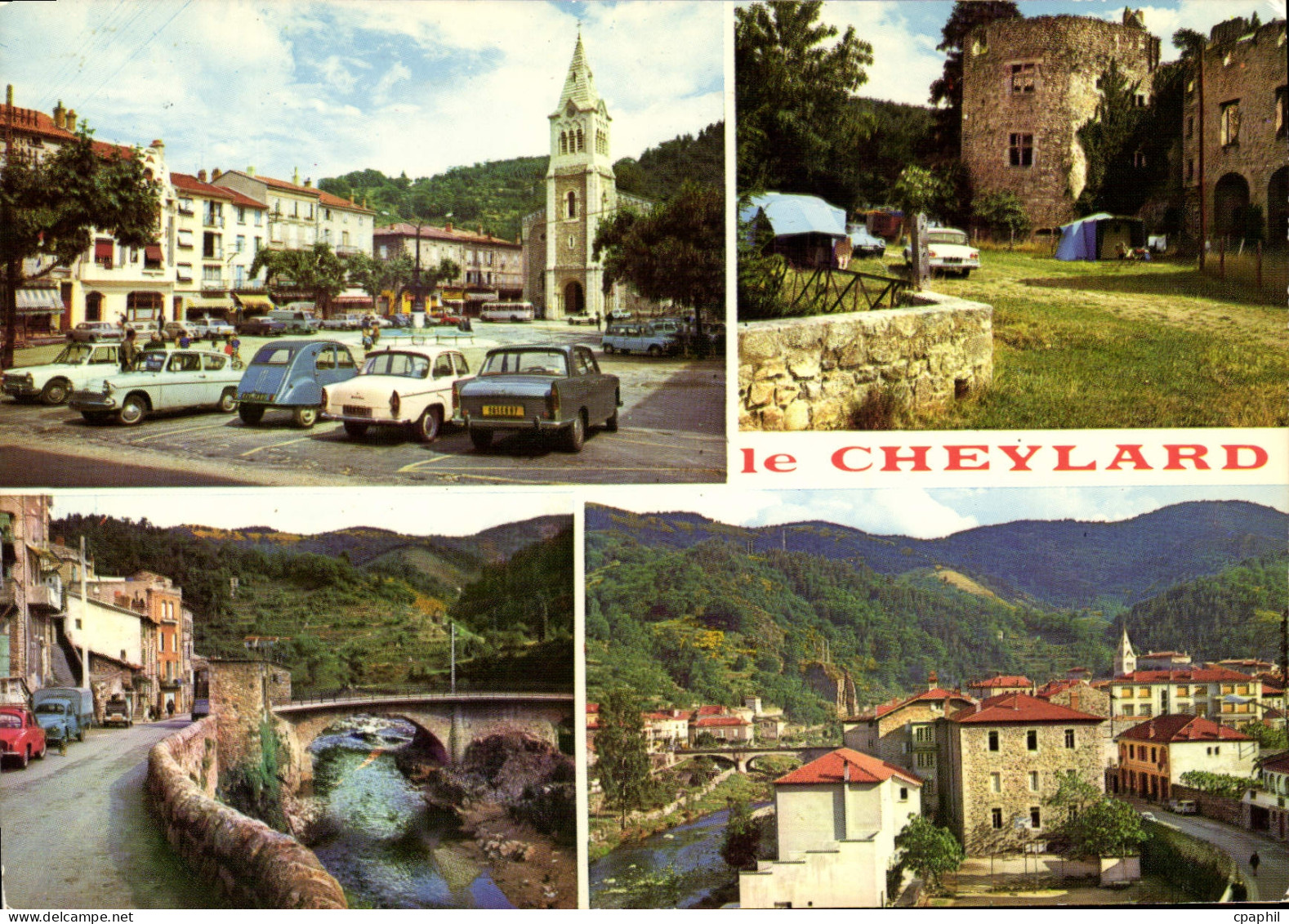 CPA Le Cheylard Ardeche La Place Chateau de la Cheze Pont de la Sabliere Vue generale