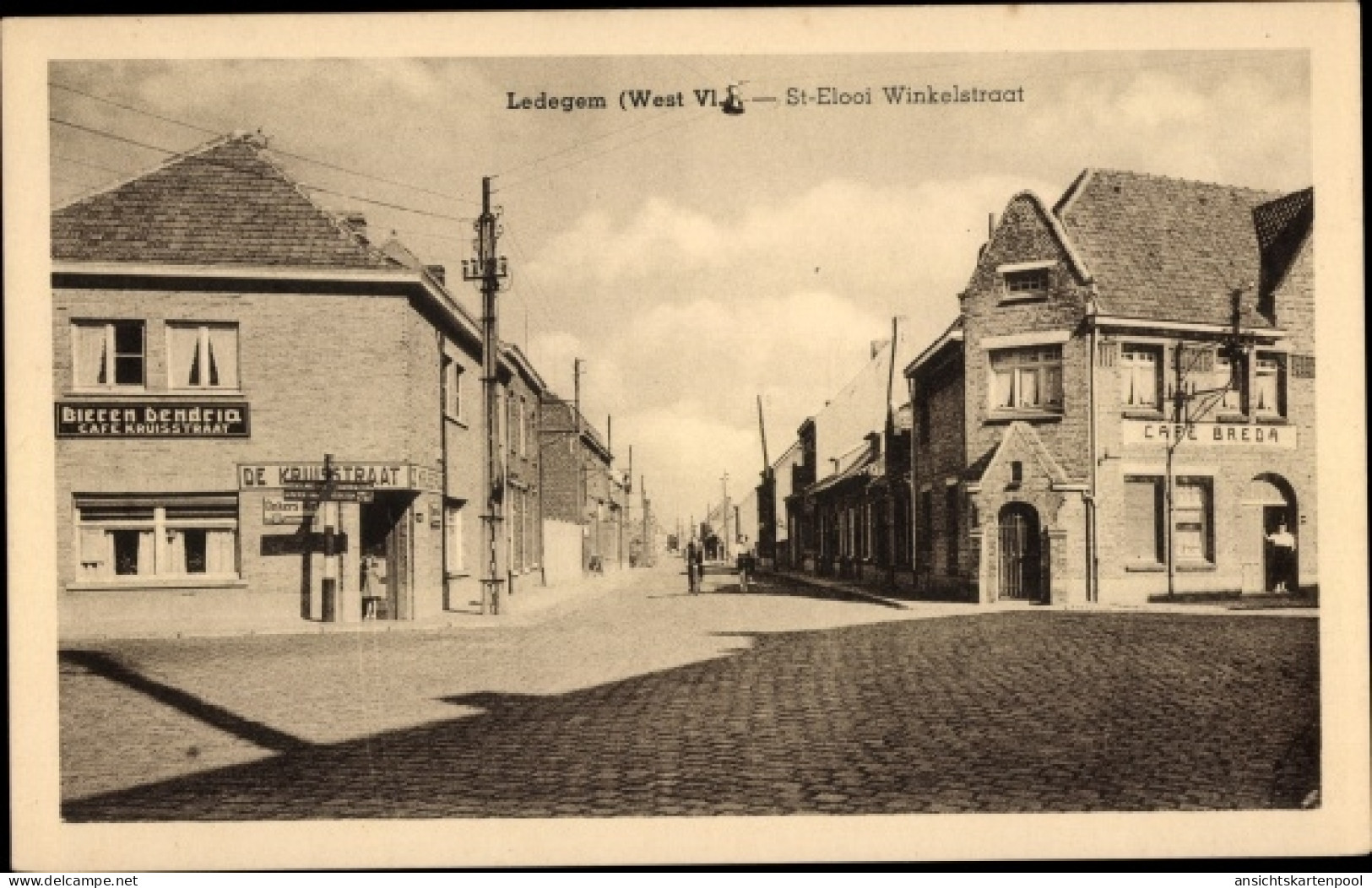 CPA Ledegem Ledeghem Westflandern, Einkaufsstraße St-Elooi, Café Breda, Café Kruisstraat