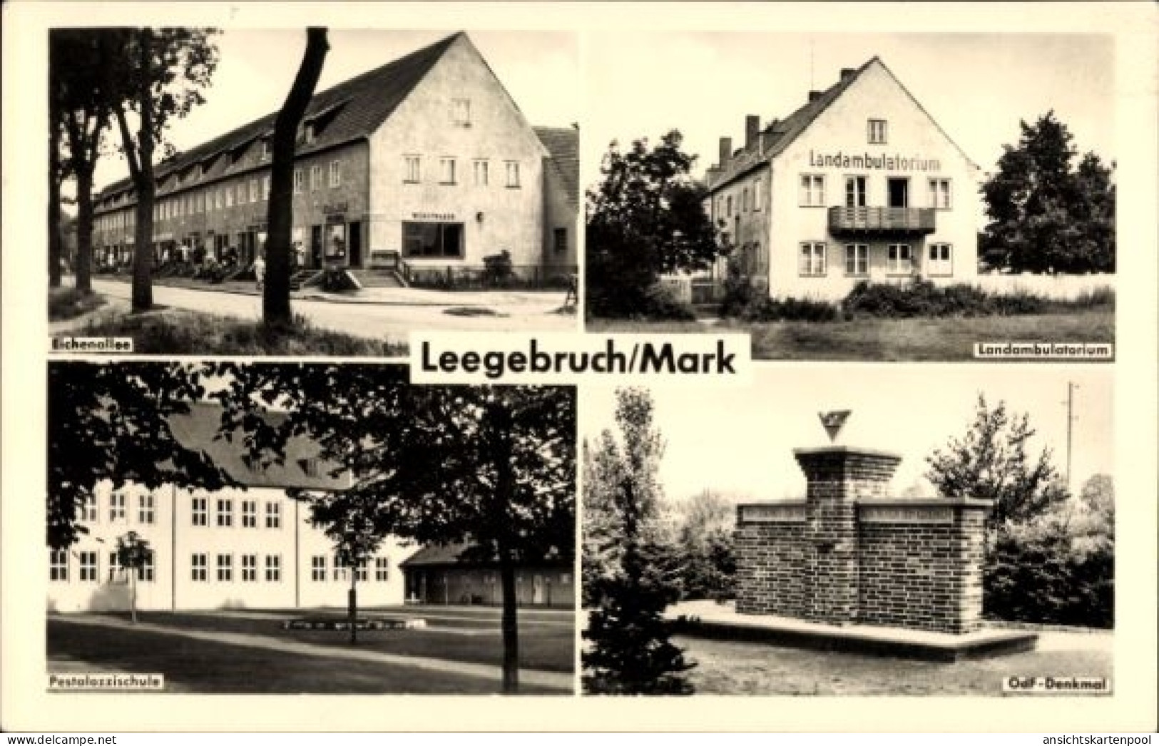 CPA Leegebruch in Brandenburg, Eichenallee, Landambulatorium, Pestalozzischule, OdF Denkmal