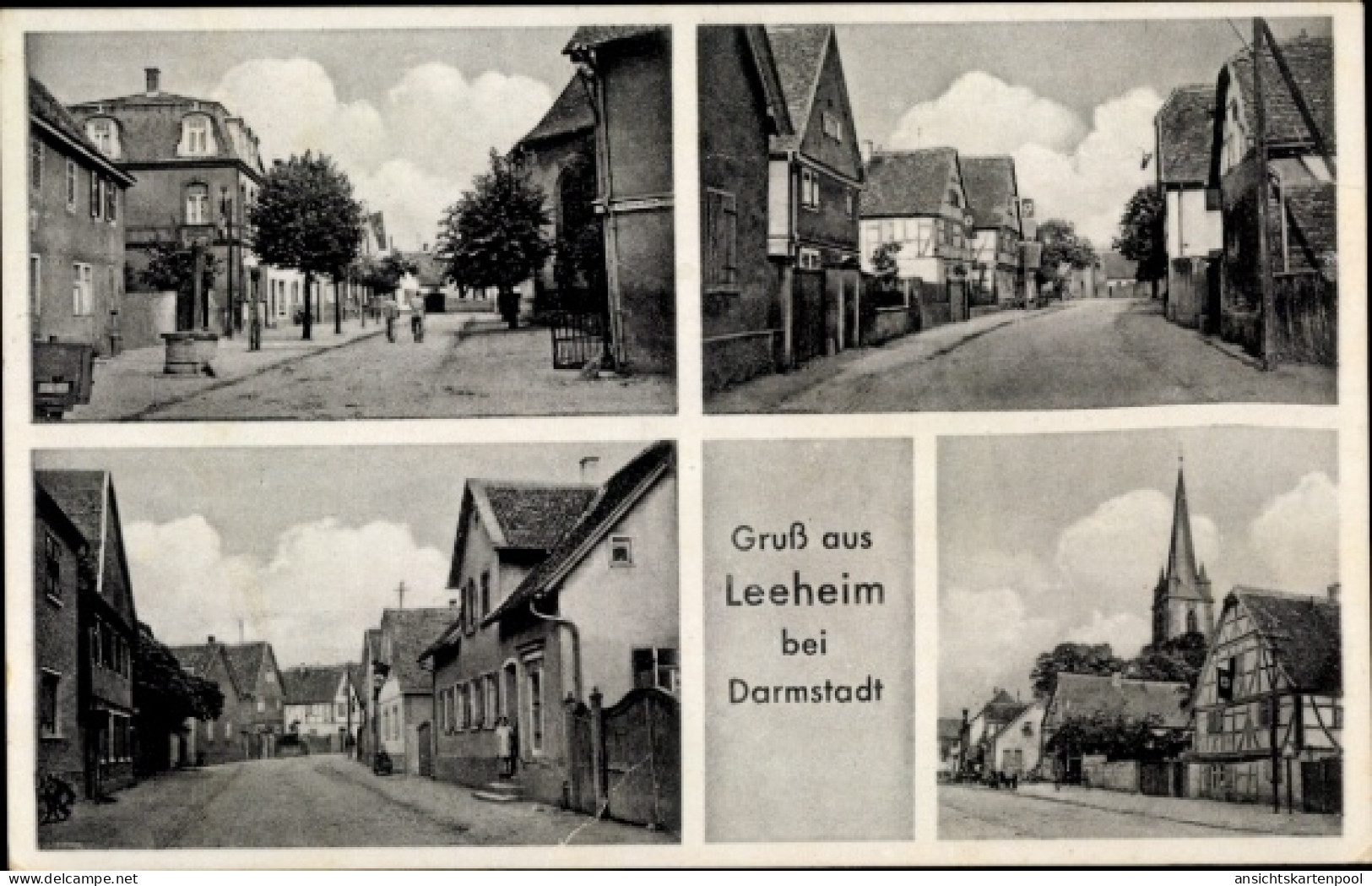 CPA Leeheim Riedstadt Hessen, Straßenpartie, Kirche, Fachwerkhaus