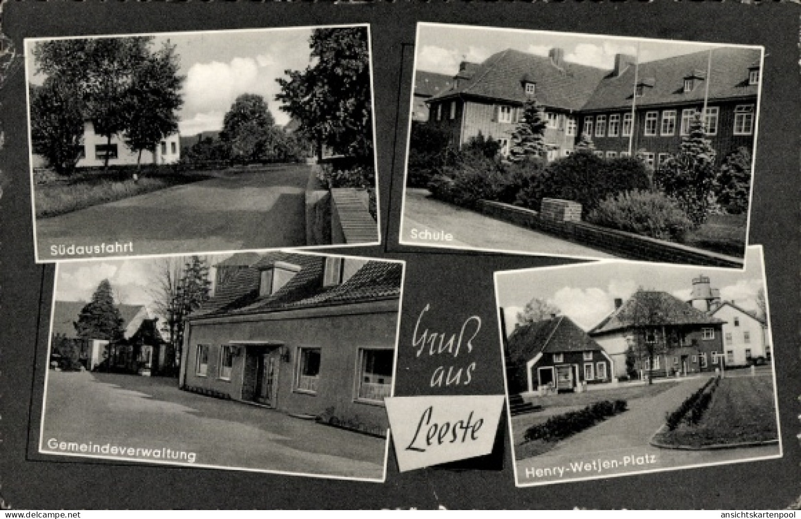 CPA Leeste Weyhe Niedersachsen, Verschiedene Ansichten von Schule, Südausfahrt, Gemeindeverwaltun