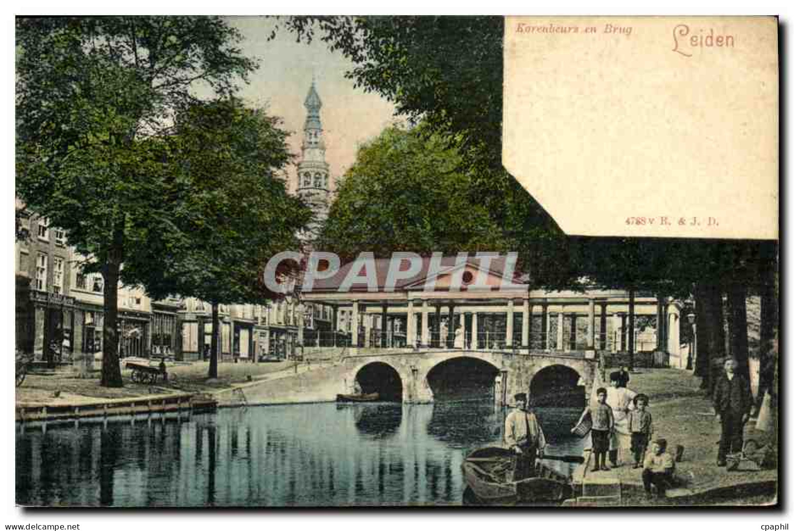 CPA Leiden Korenbeurs en Brug Enfants
