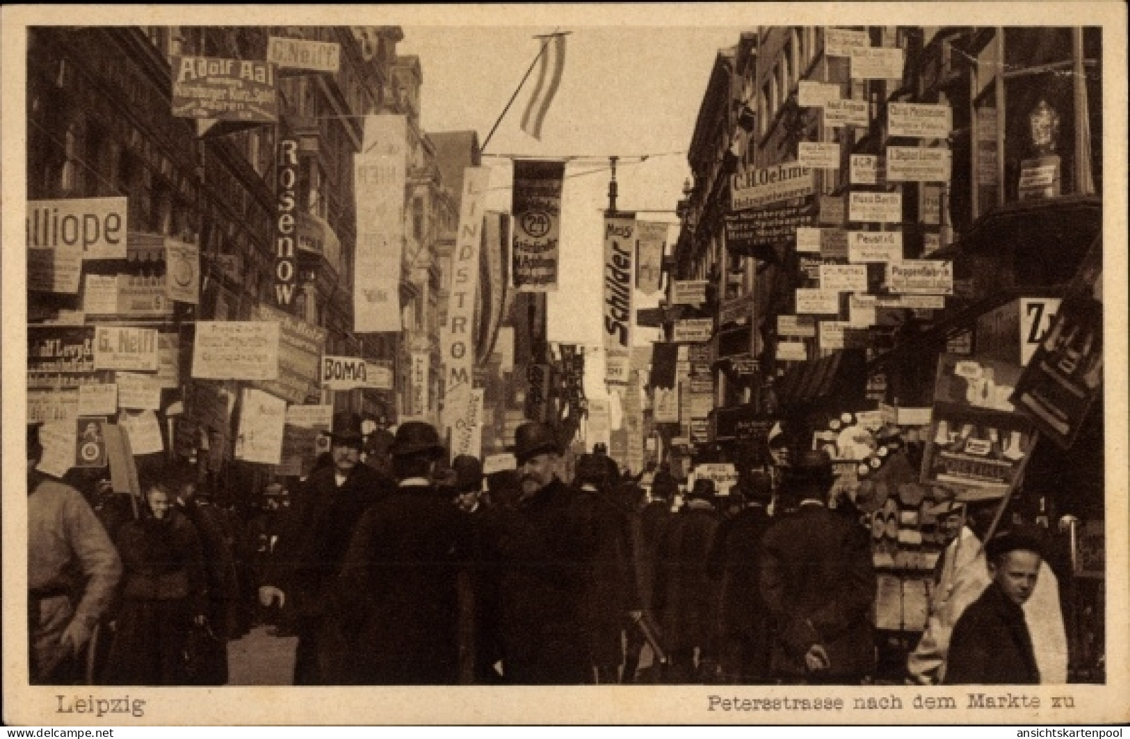CPA Leipzig, Petersstraße nach dem Markte zu, Reklameschilder