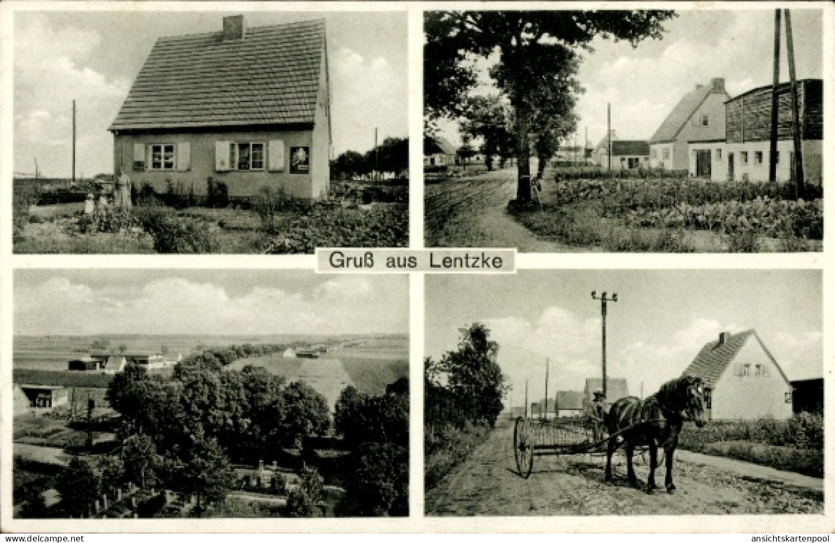 CPA Lentzke Fehrbellin, Gasthof, Straßenpartie, Pferd mit Fuhrwerk