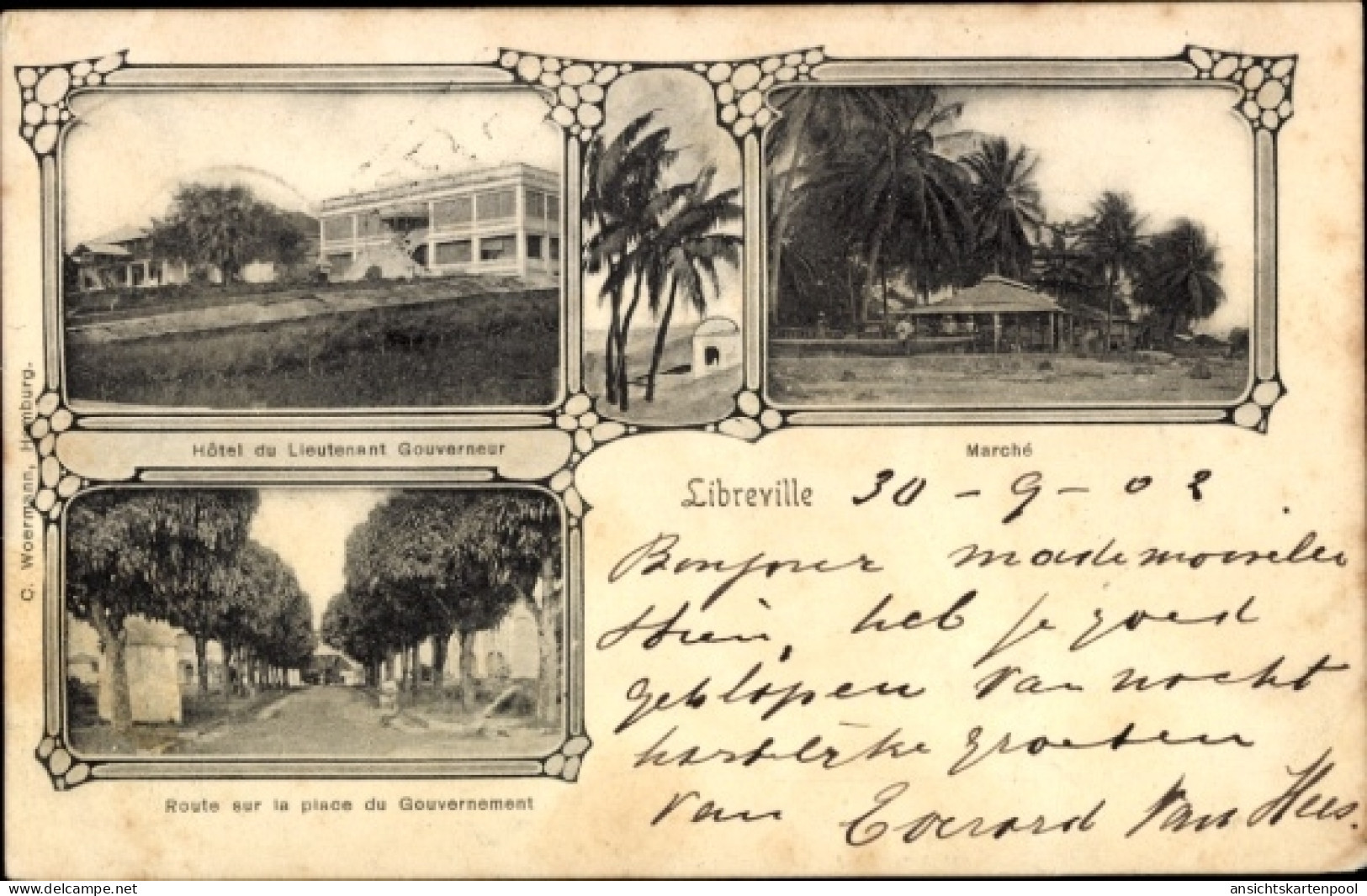 CPA Libreville Gabun, Hotel du Lieutenant Gouverneur, Place du Gouvernement, Marché