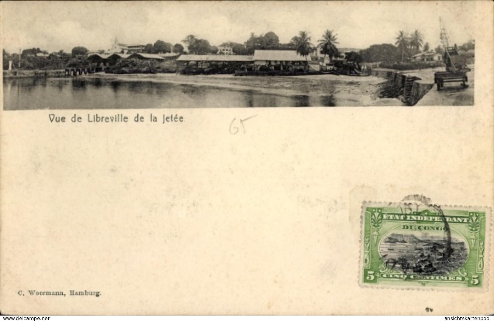 CPA Libreville Gabun, Panorama von Hafenansicht, C. Woermann, Hamburg