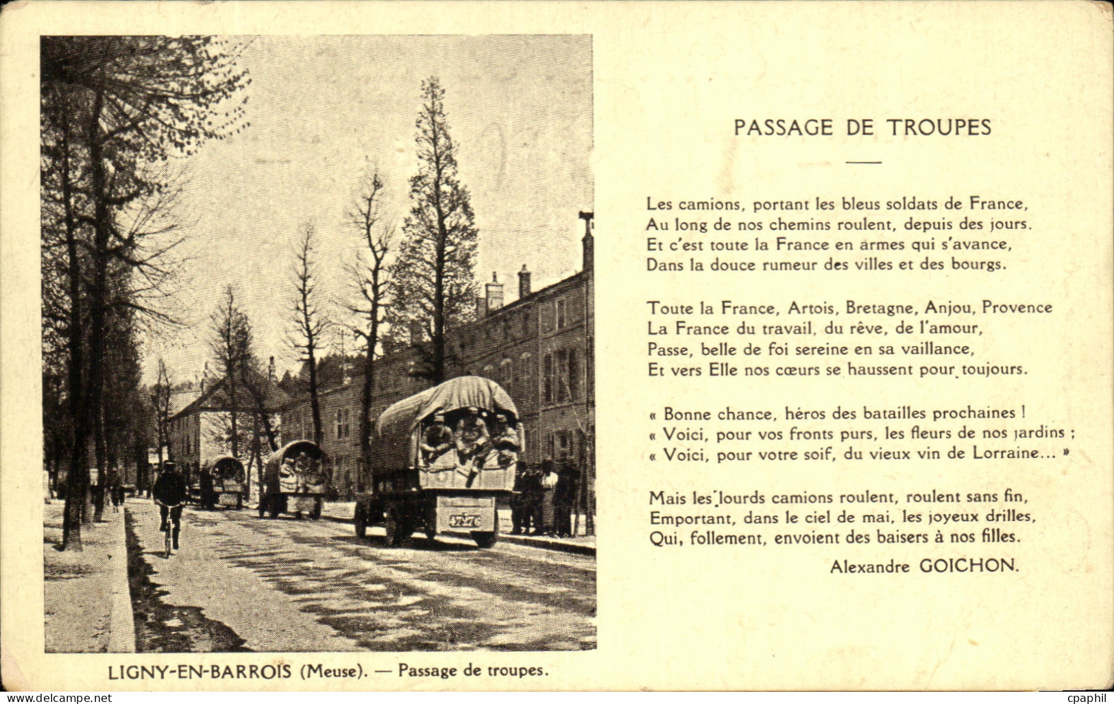 CPA Ligny En Barrois Passage de troupes Militaria
