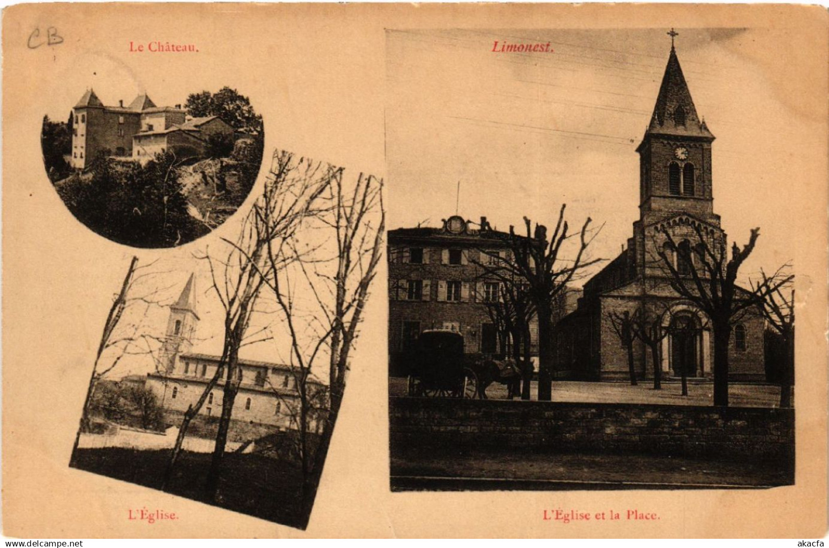 CPA LIMONEST L'Église Le Chateau L'Église et la Place (461960)