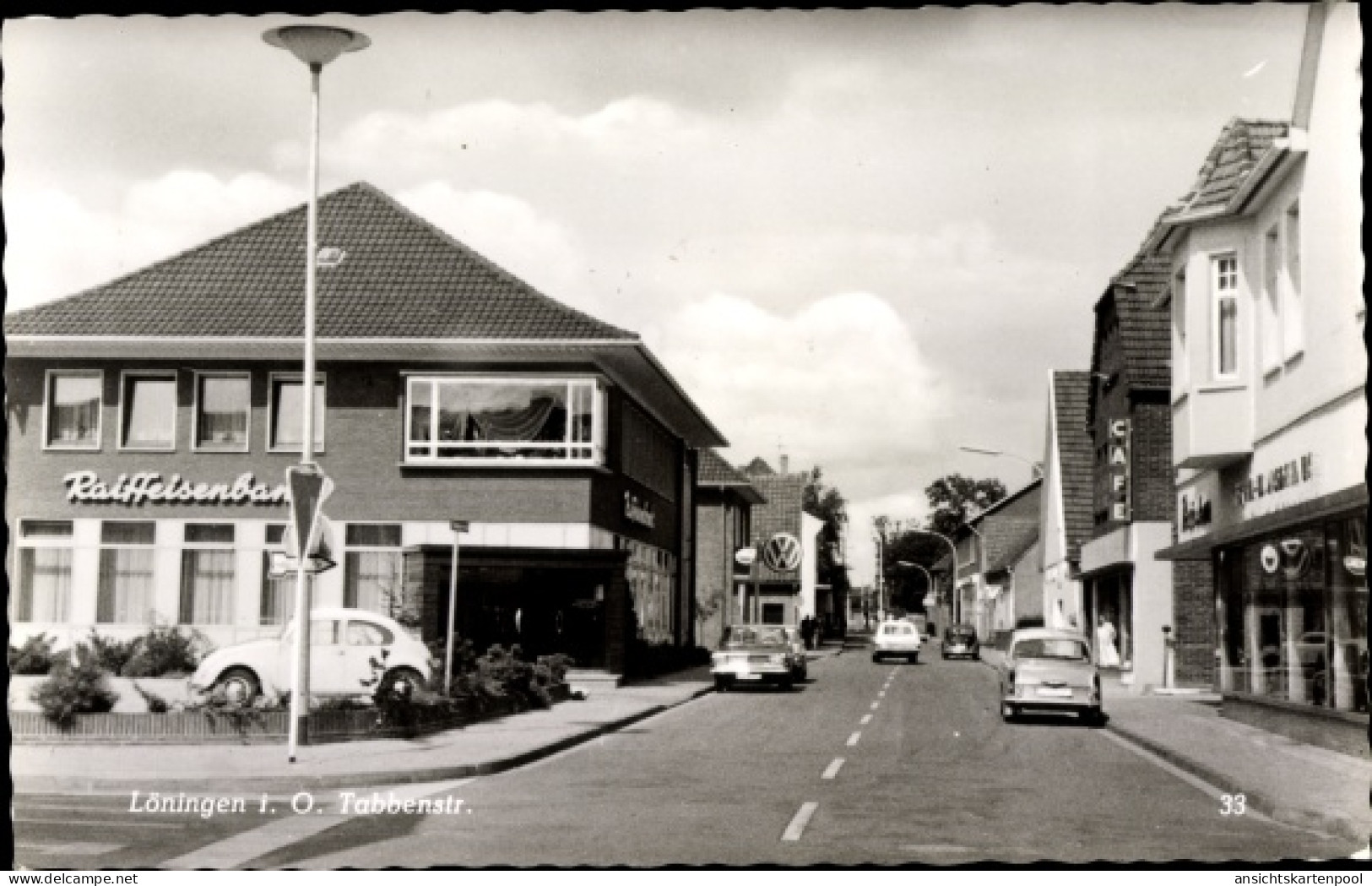 CPA Löningen Oldenburger Münsterland, Tabbenstraße, Raiffeisenbank, Autos