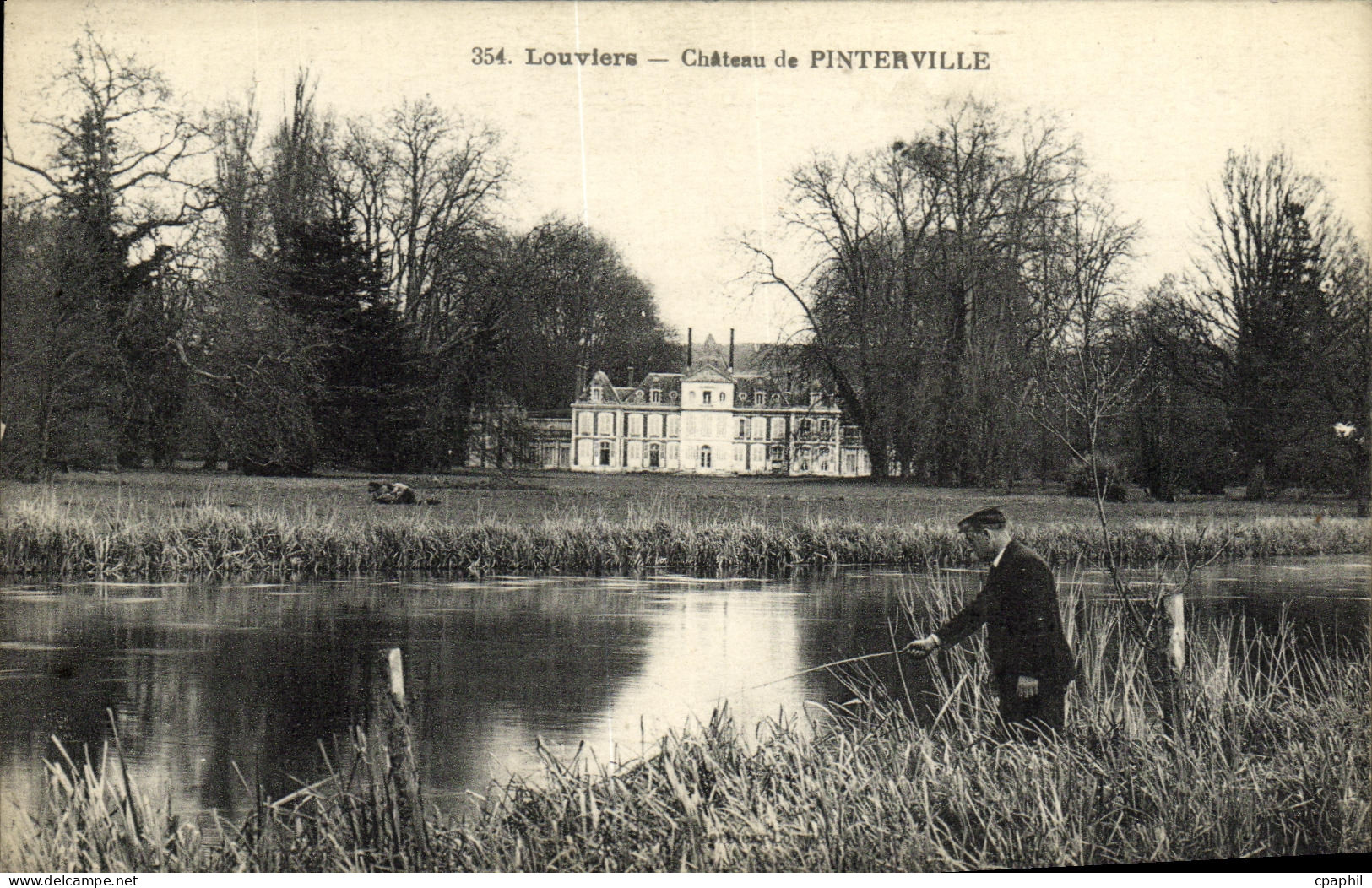 CPA Louviers Chateau de Pinterville Pecheur Peche