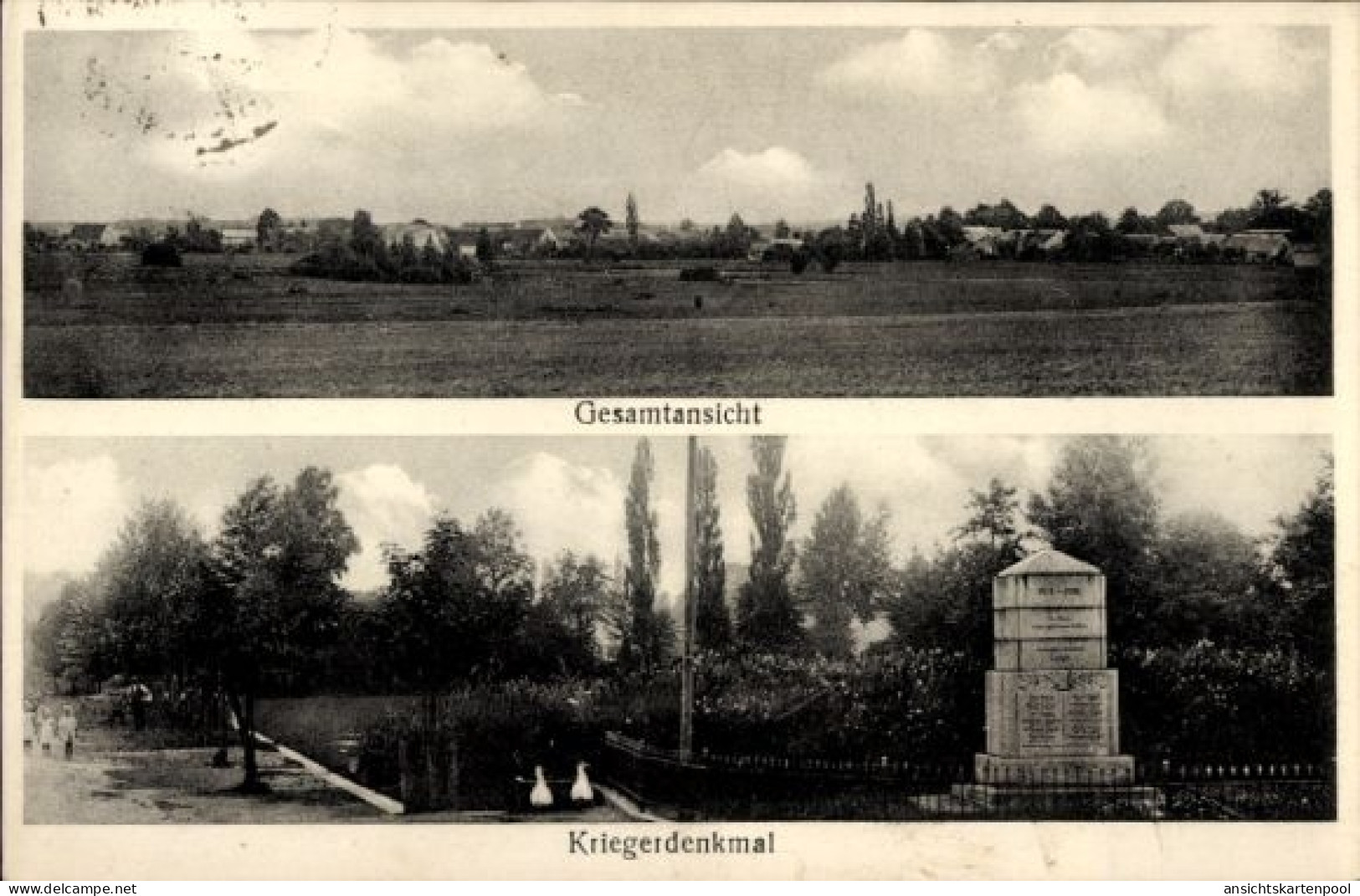 CPA Luga Neschwitz in Sachsen, Gesamtansicht, Kriegerdenkmal