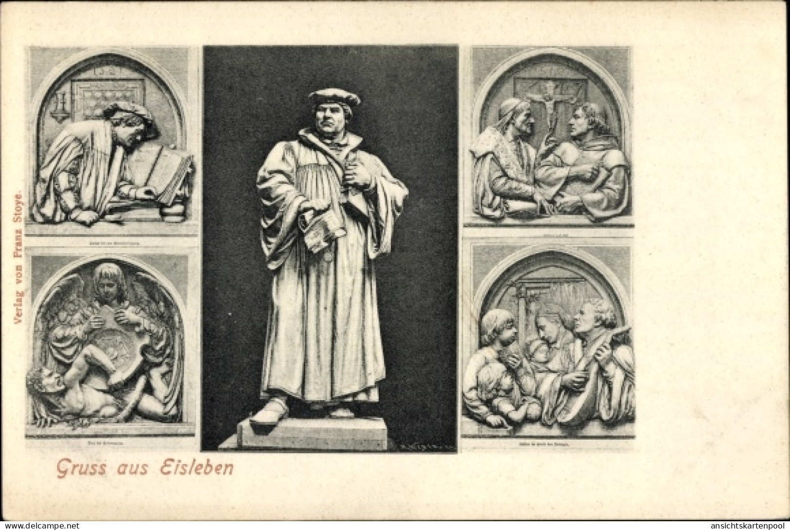 CPA Lutherstadt Eisleben, Denkmal, Szenen, Plastik, Engel, Kreuz