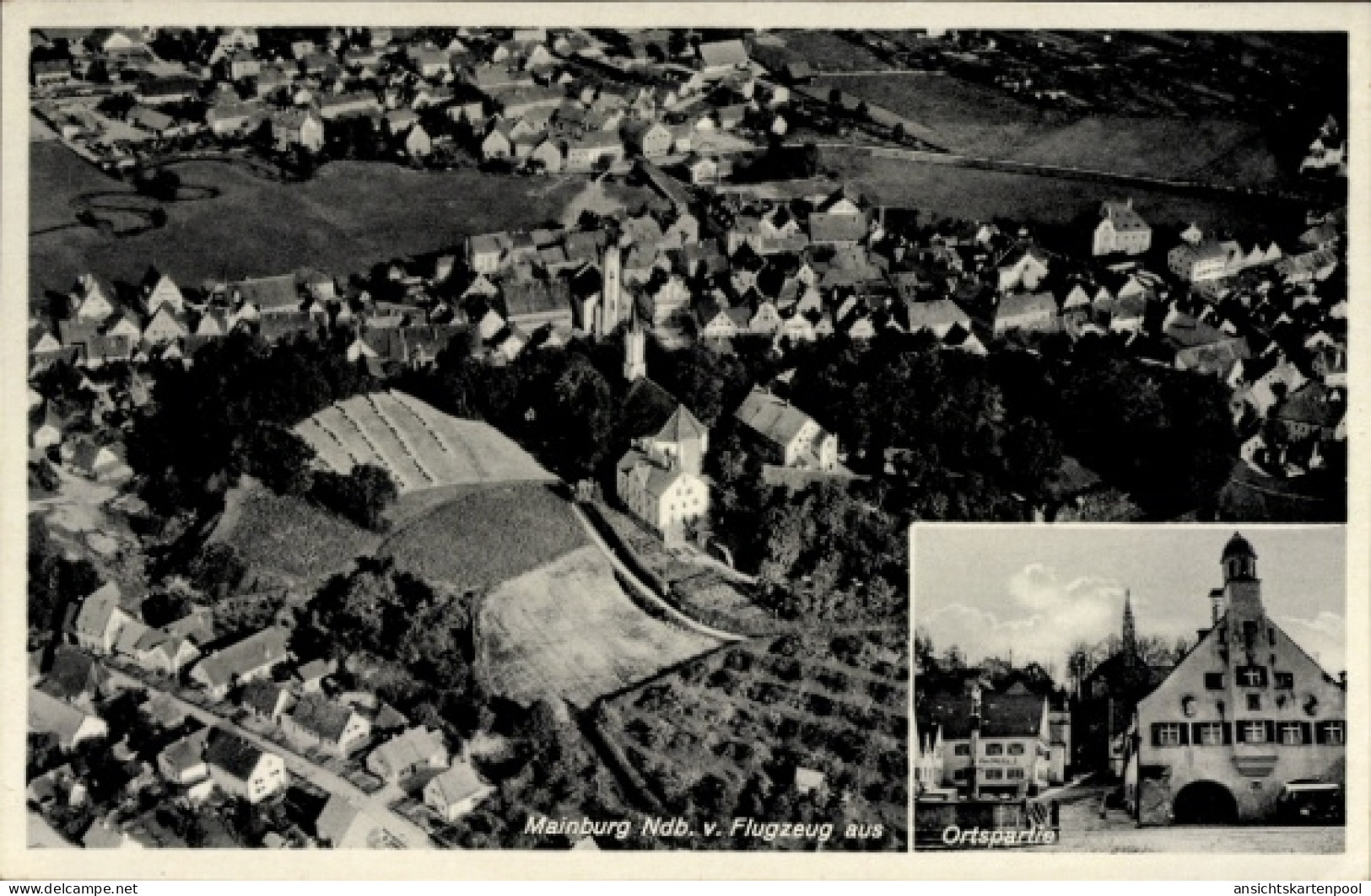 CPA Mainburg im Hallertau Niederbayern, Luftaufnahme von Ortspartie, Häuser, Felder