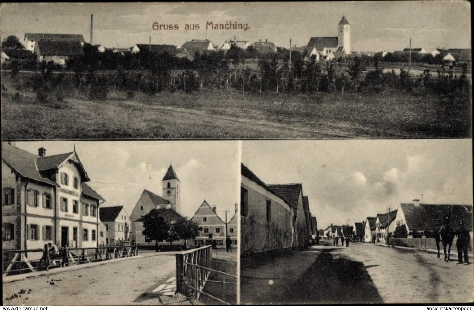 CPA Manching an der Donau Oberbayern, Totalansicht, Kirche