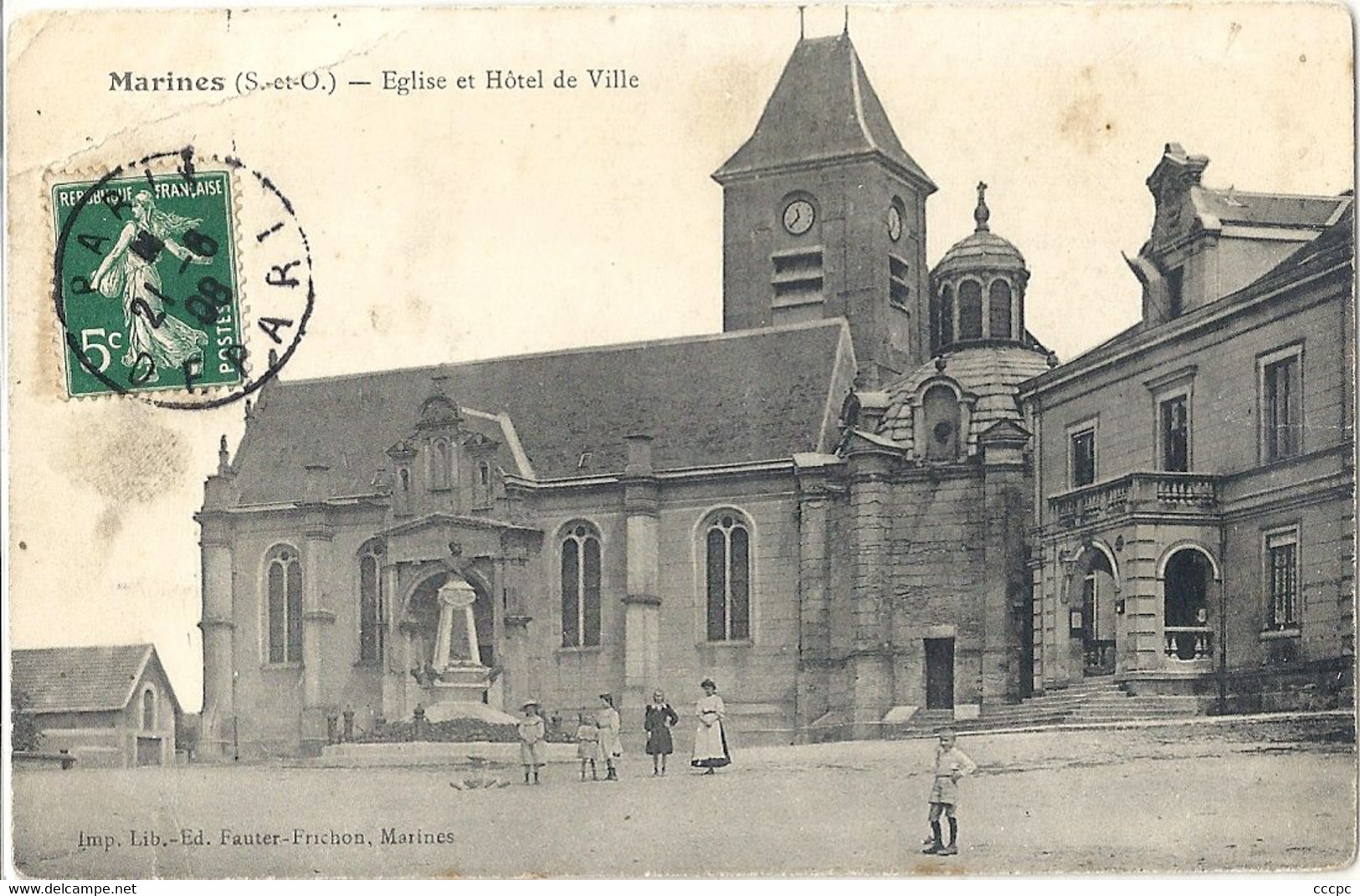 CPA Marines Eglise et Hôtel de Ville