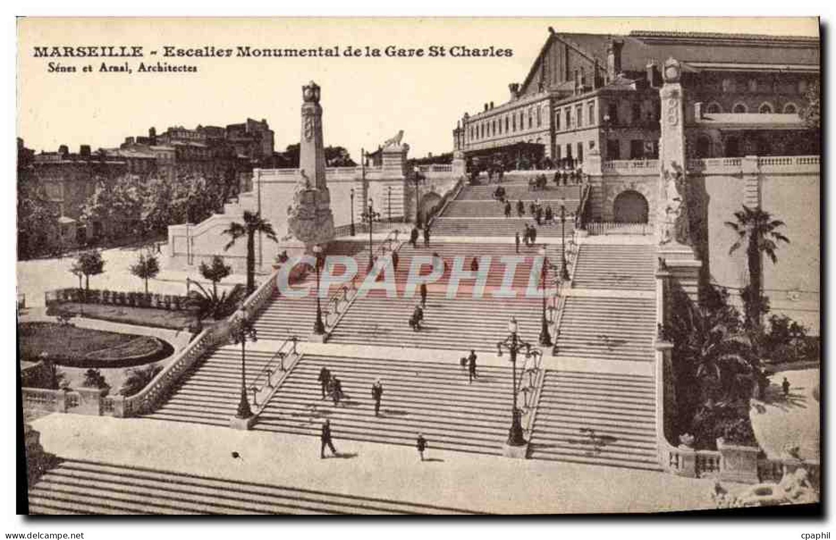 CPA Marseille Escalier Monument De La Gare St Charles