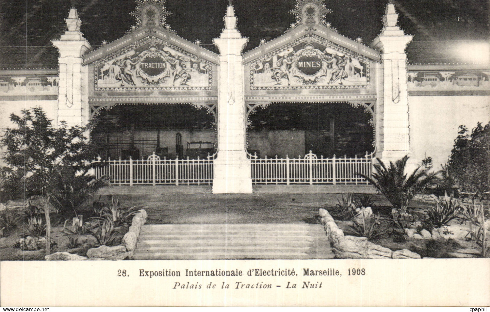 CPA Marseille Exposition internationale d electricite 1908 Palais de la Traction La nuit