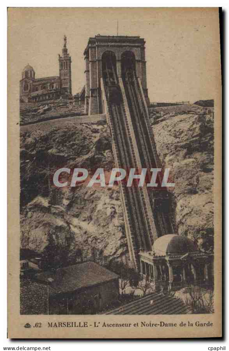 CPA Marseille L'Ascenseur et Notre Dame de la Garde