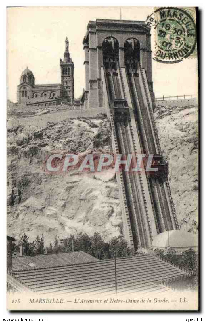 CPA Marseille L'Ascenseur et Notre Dame de la Garde