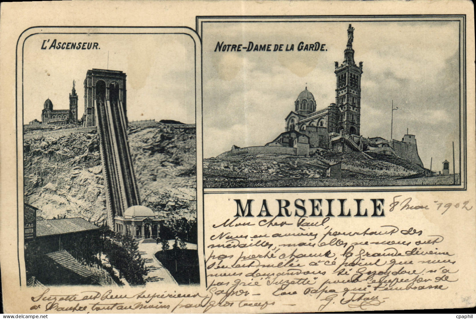 CPA Marseille l'Ascenseur Notre Dame de la Garde
