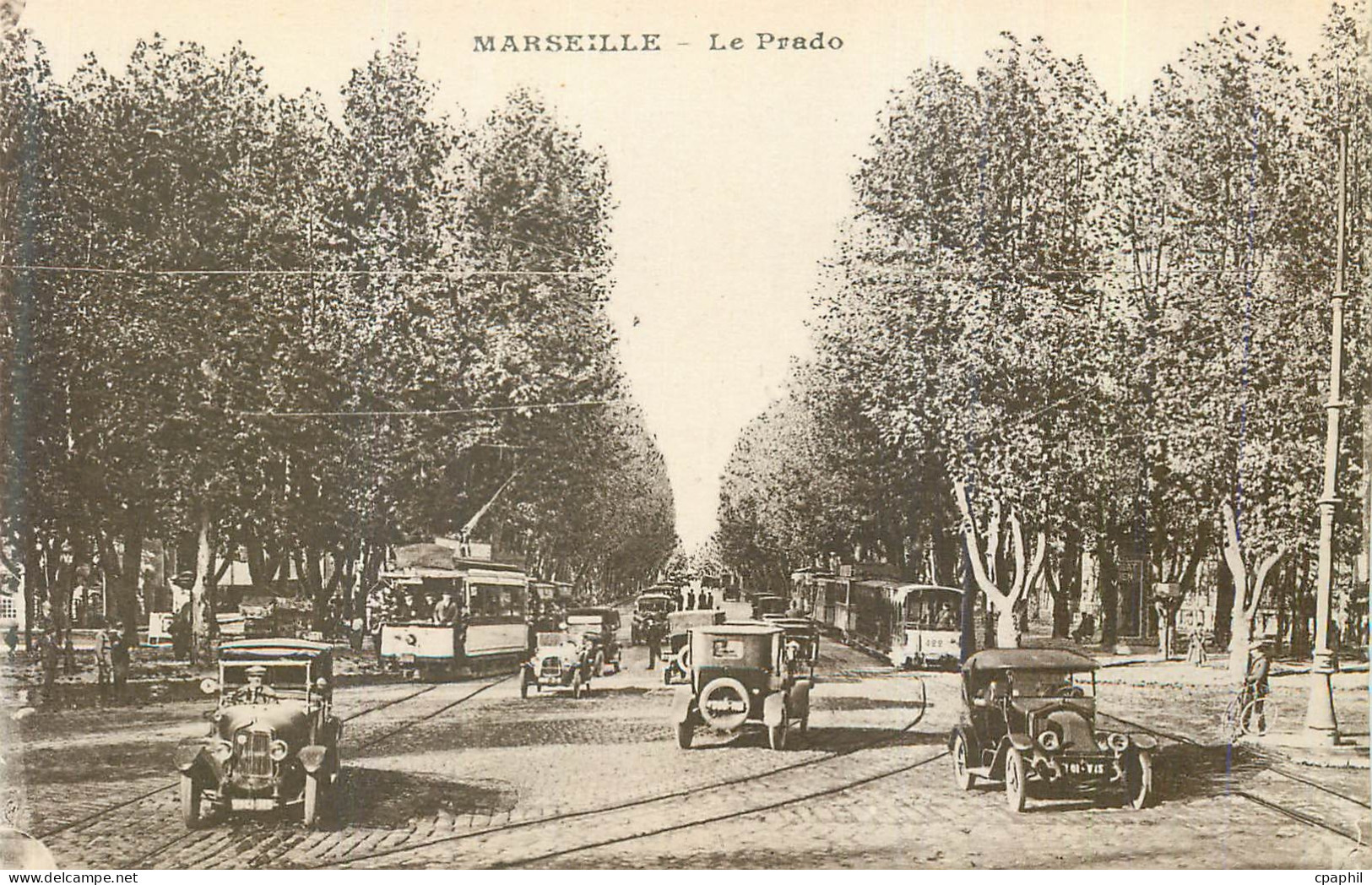 CPA Marseille Le Prado Automobile Tramway