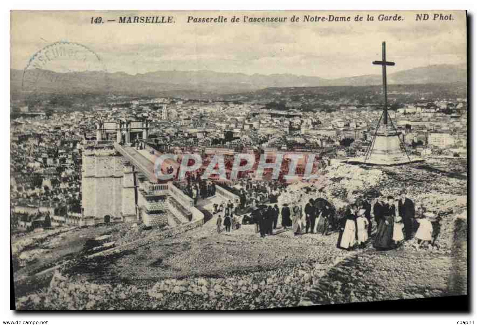 CPA Marseille Passerelle de l'ascenseur de Notre Dame de la Garde