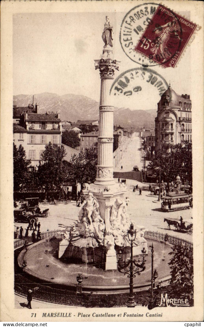 CPA Marseille Place Castellane et fontaine Cantini